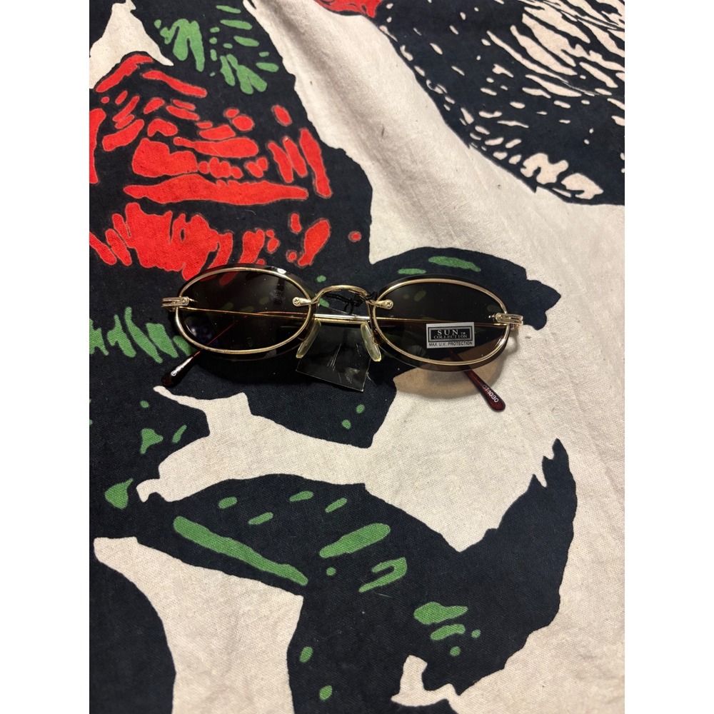 Vintage y2k Oval Sunglasses Gold Frame Dark Lenses UV Protection